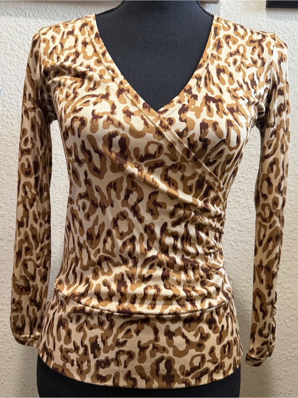 Cache Leopard-Print Wrap-Style Long Sleeve Top - Tan, Brown